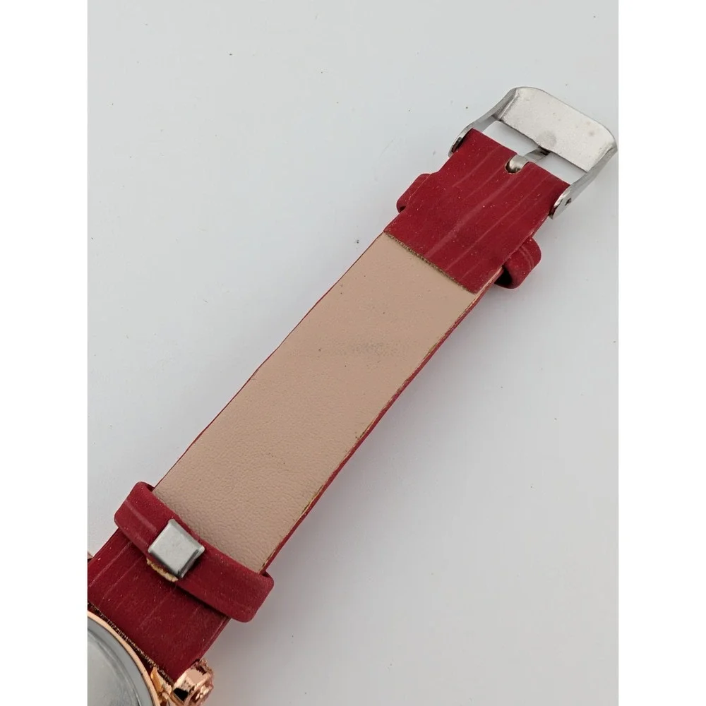 Inschic Watch Women 34mm Rose Gold Case Red Faux Leather Band- New Battery